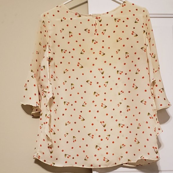 LC Lauren Conrad Cherry Print Blouse: Size S - Picture 4 of 9